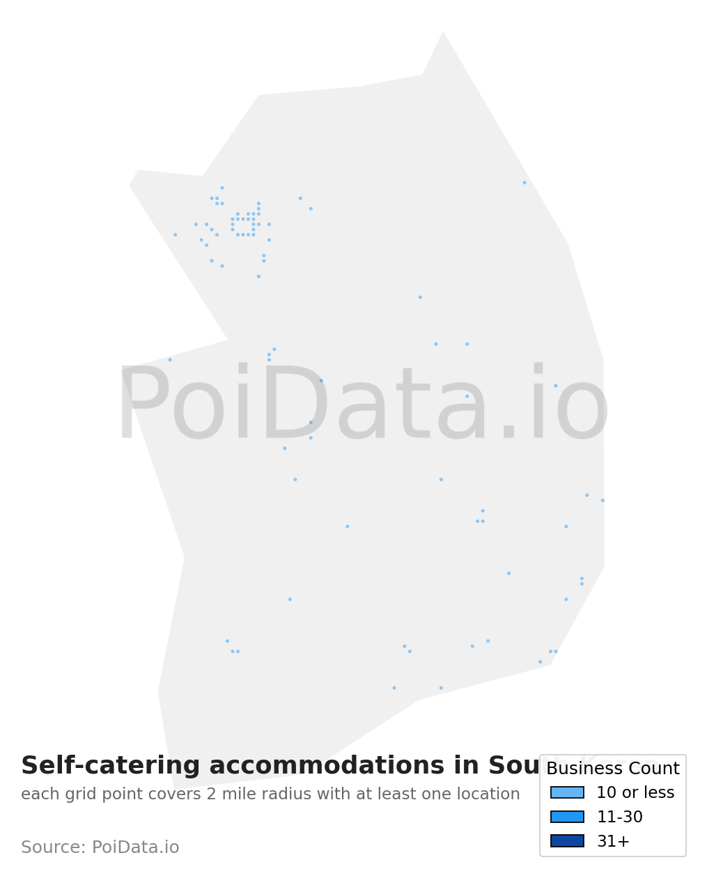 Self-catering accommodation density map for South Korea