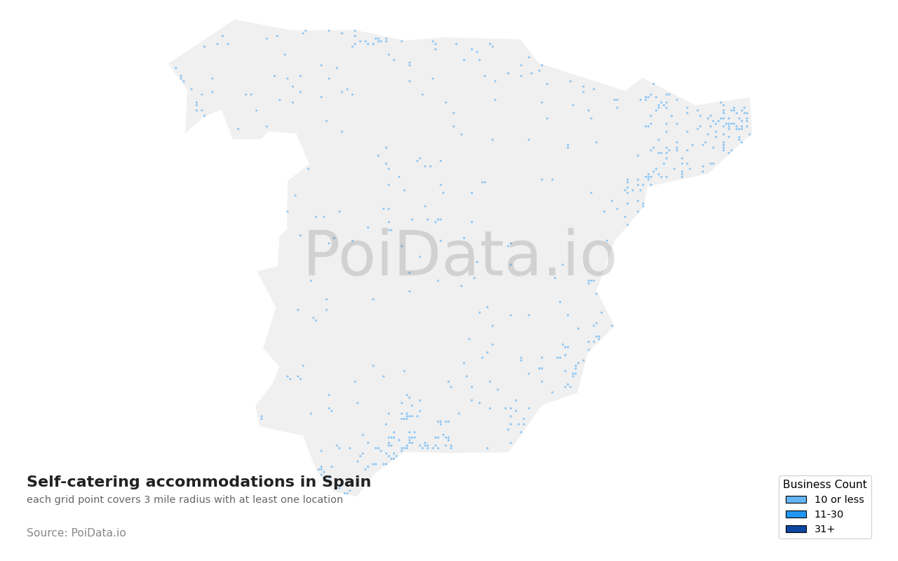 Self-catering accommodation density map for Spain