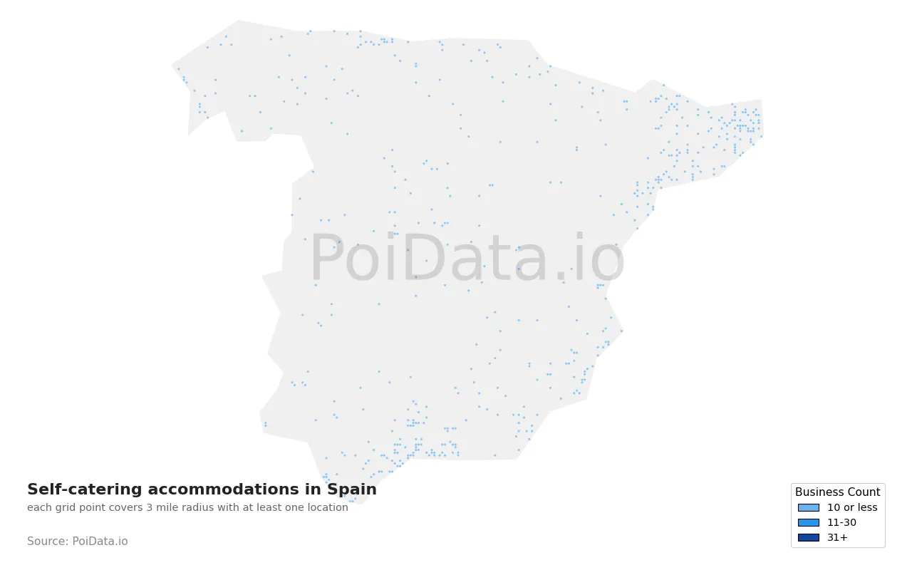 Self-catering accommodation density map for Spain