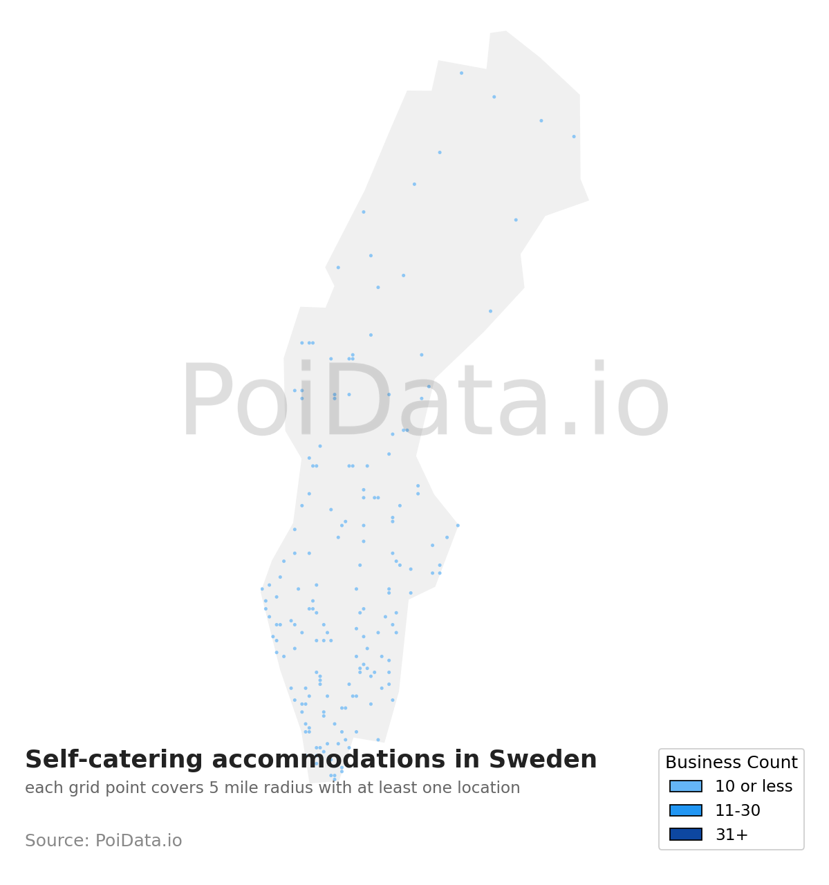 Self-catering accommodation density map for Sweden