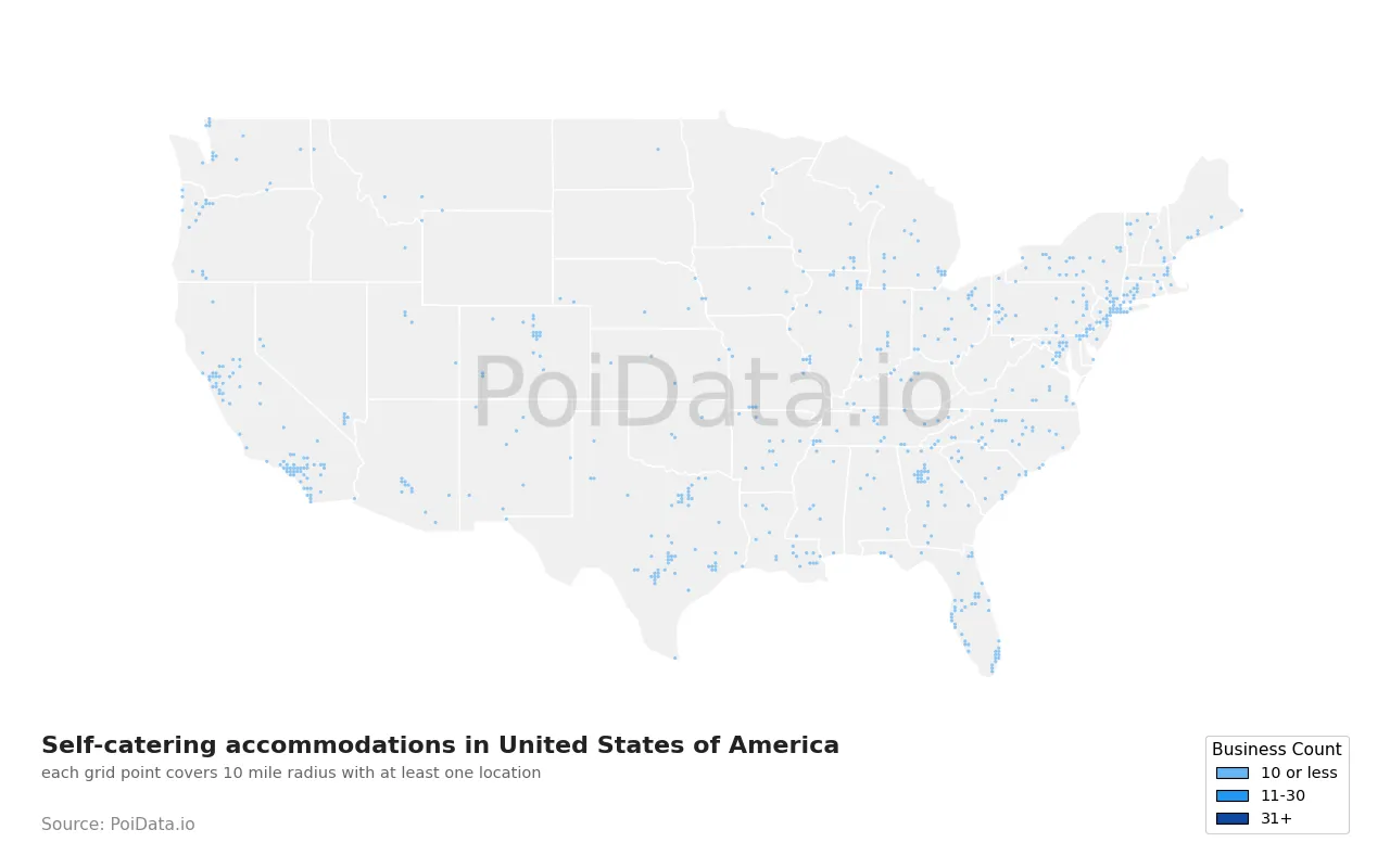 Self-catering accommodation density map for United States
