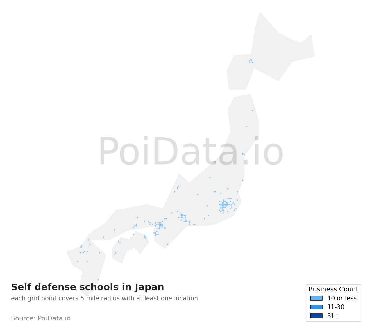 Self defense school density map for Japan