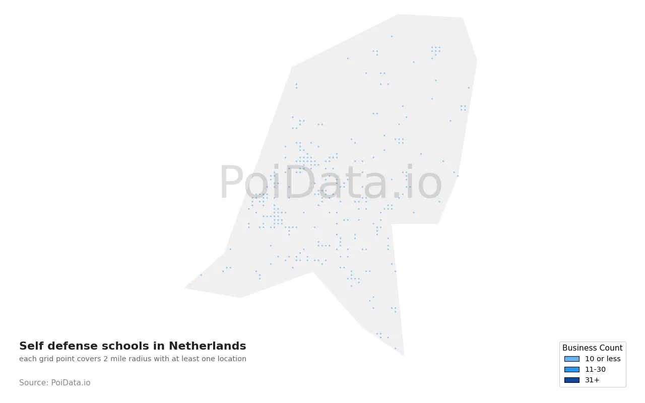 Self defense school density map for Netherlands