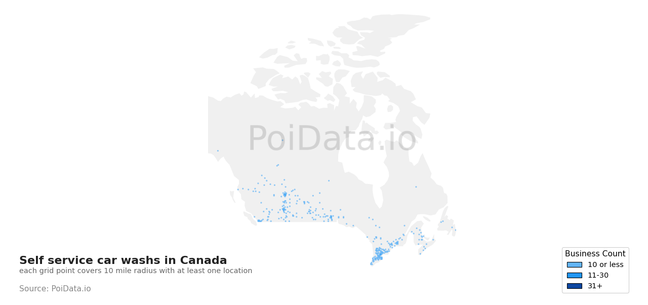 Self service car wash density map for Manitoba, Canada
