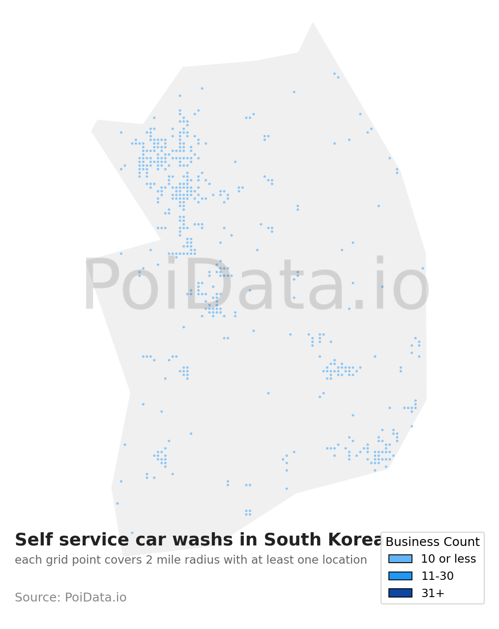 Self service car wash density map for South Korea