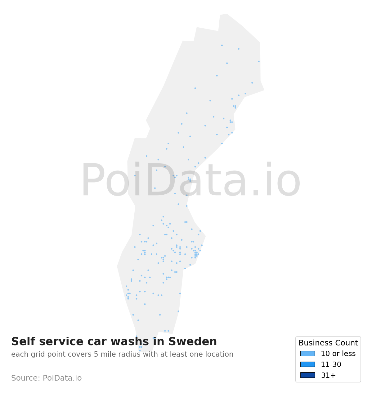 Self service car wash density map for Sweden