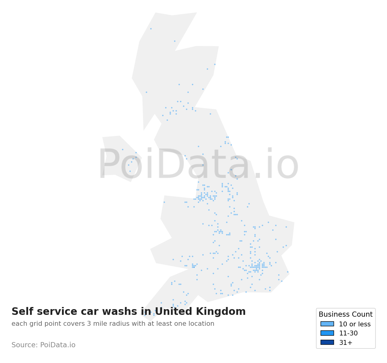 Self service car wash density map for United Kingdom