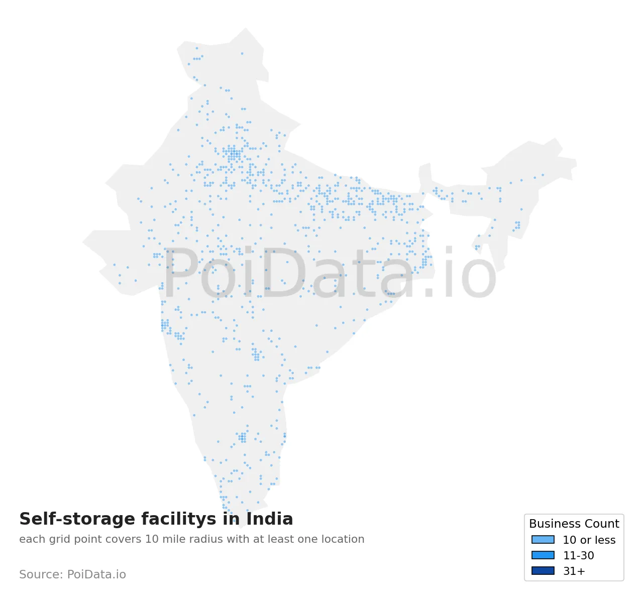 Self-storage facility density map for India