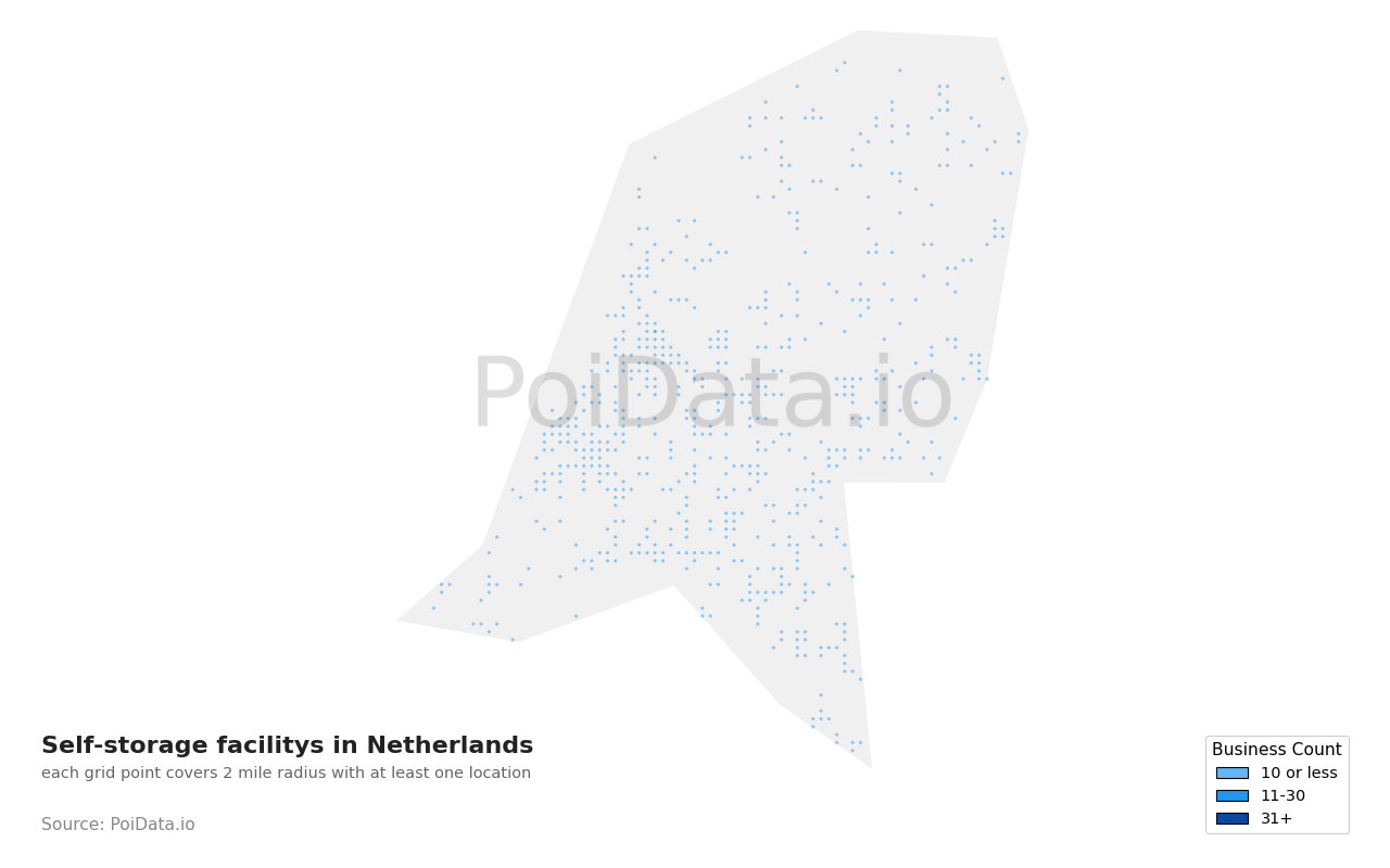 Self-storage facility density map for Netherlands