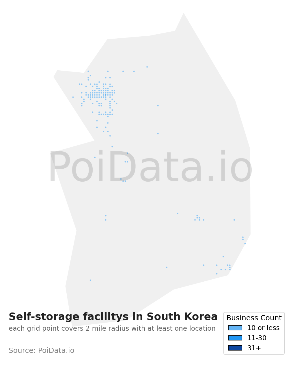 Self-storage facility density map for South Korea
