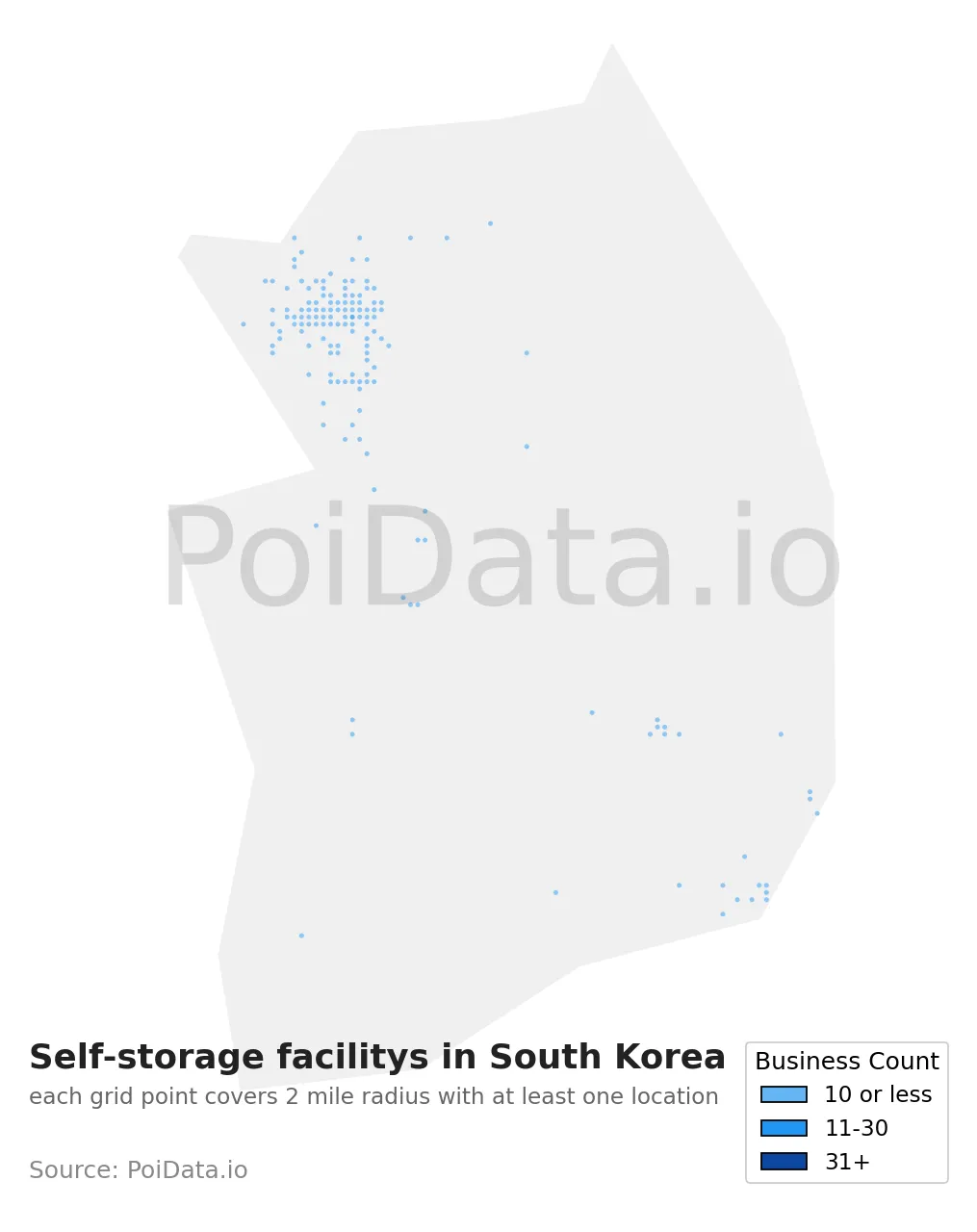 Self-storage facility density map for South Korea