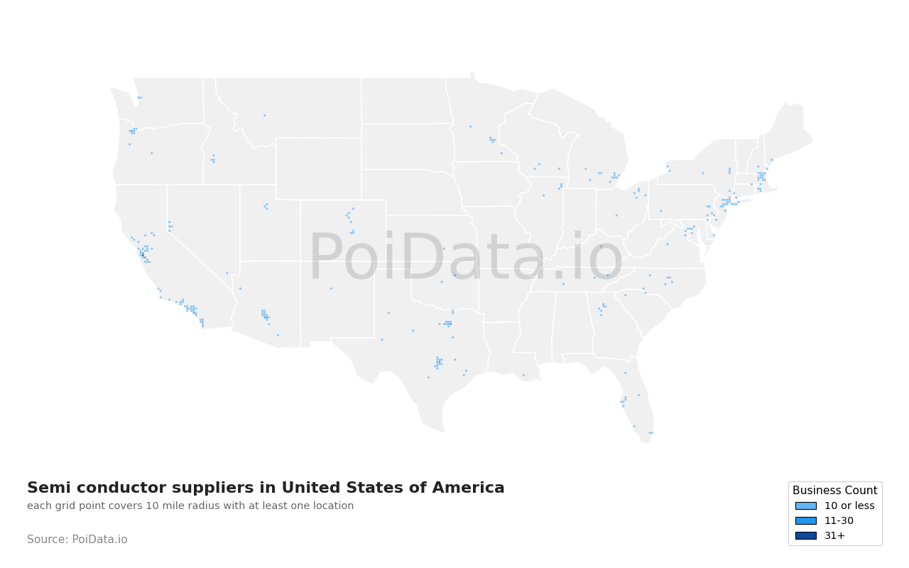 Semi conductor supplier density map for Arizona, United States