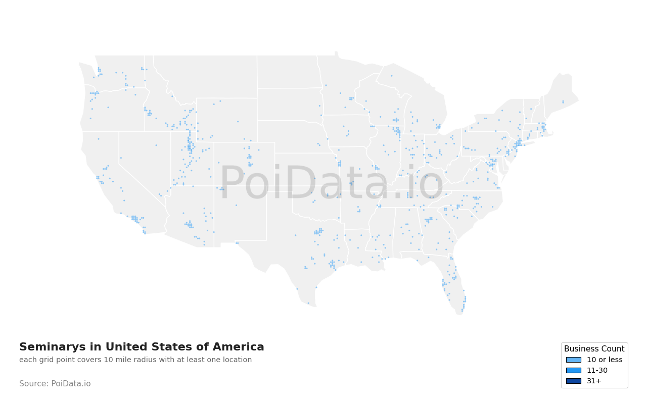 Seminary density map for Pennsylvania, United States