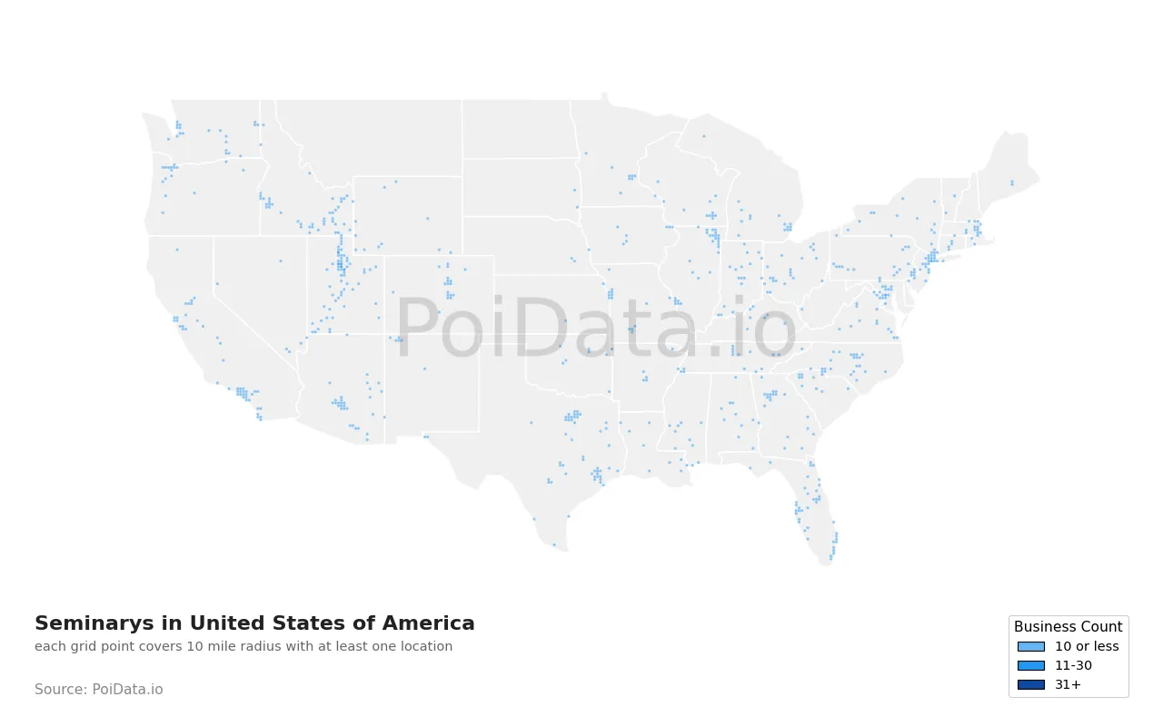 Seminary density map for United States