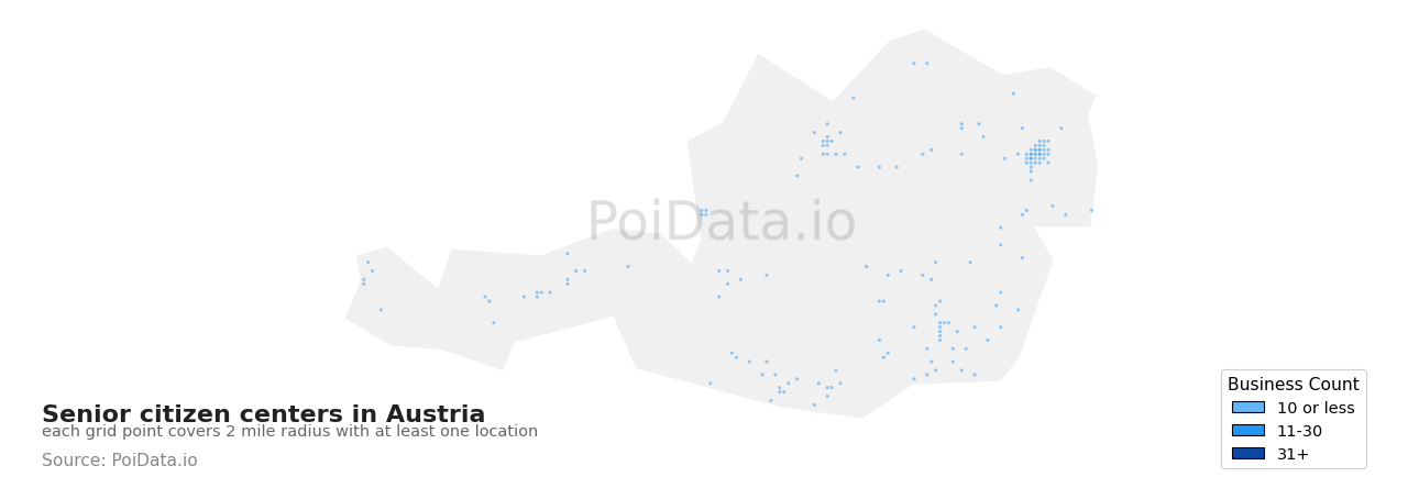 Senior citizen center density map for Austria