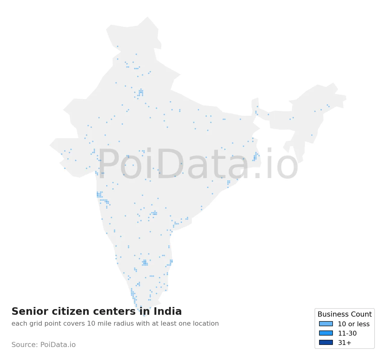 Senior citizen center density map for India