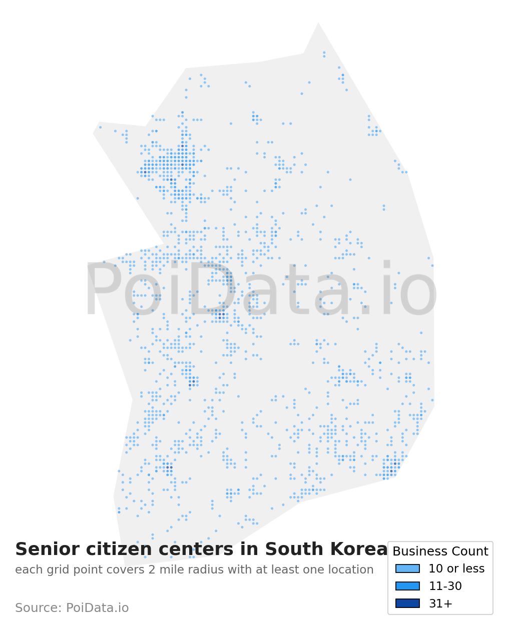 Senior citizen center density map for South Korea