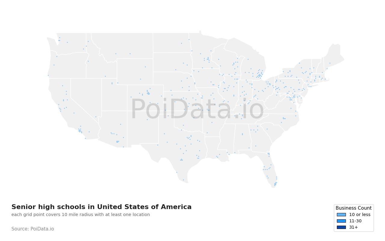 Senior high school density map for United States