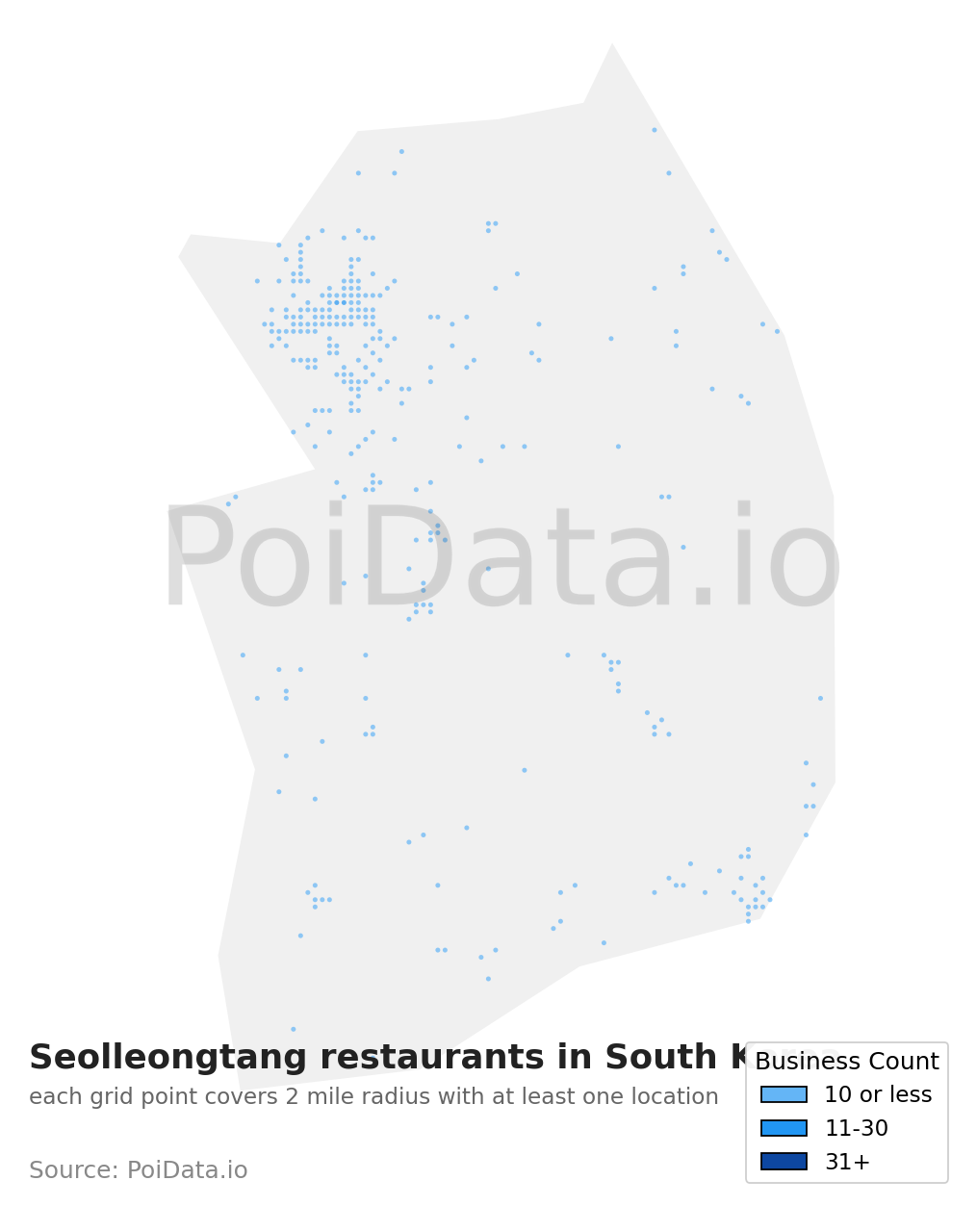 Seolleongtang restaurant density map for South Korea