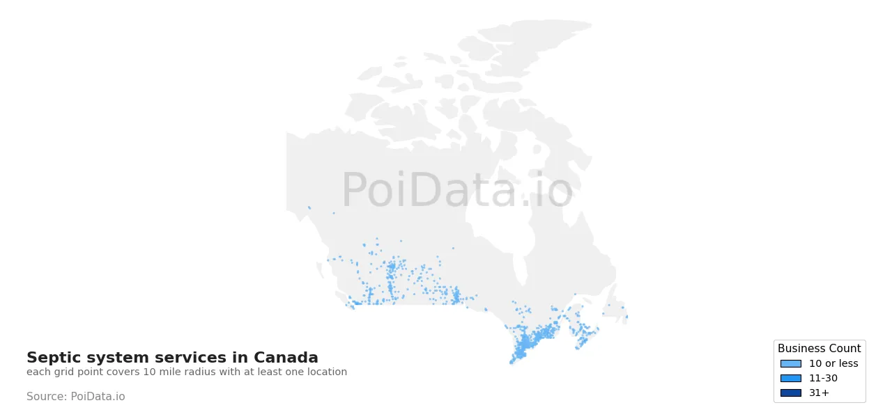 Septic system service density map for Canada