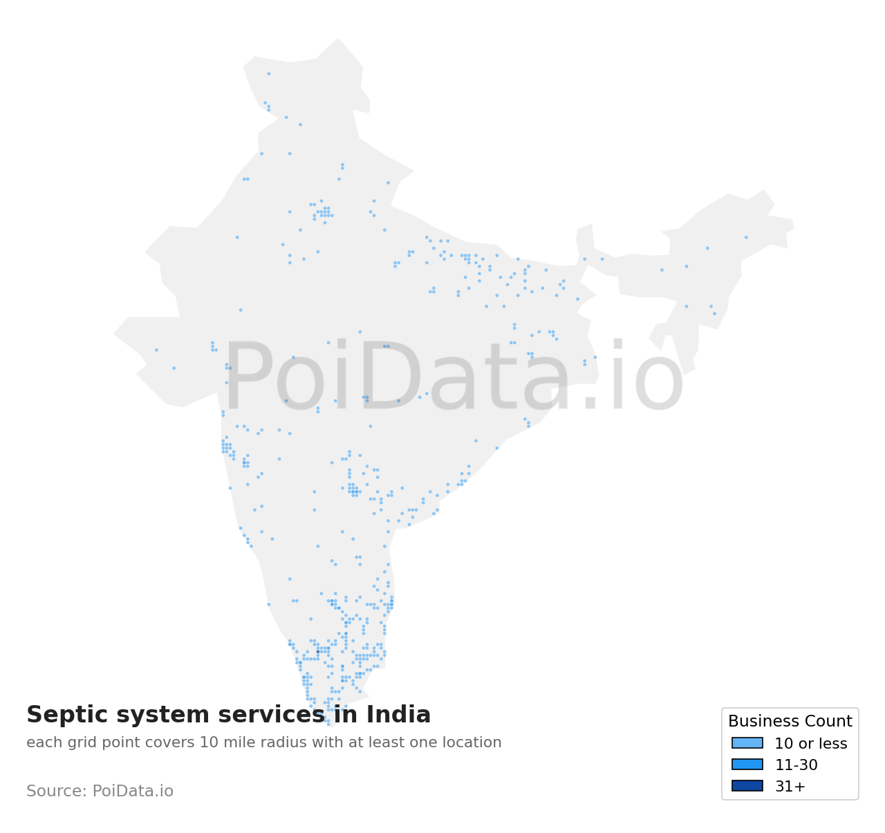 Septic system service density map for India