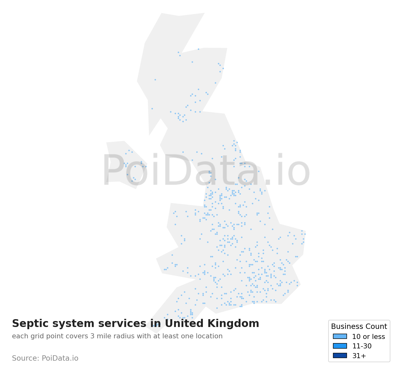 Septic system service density map for United Kingdom