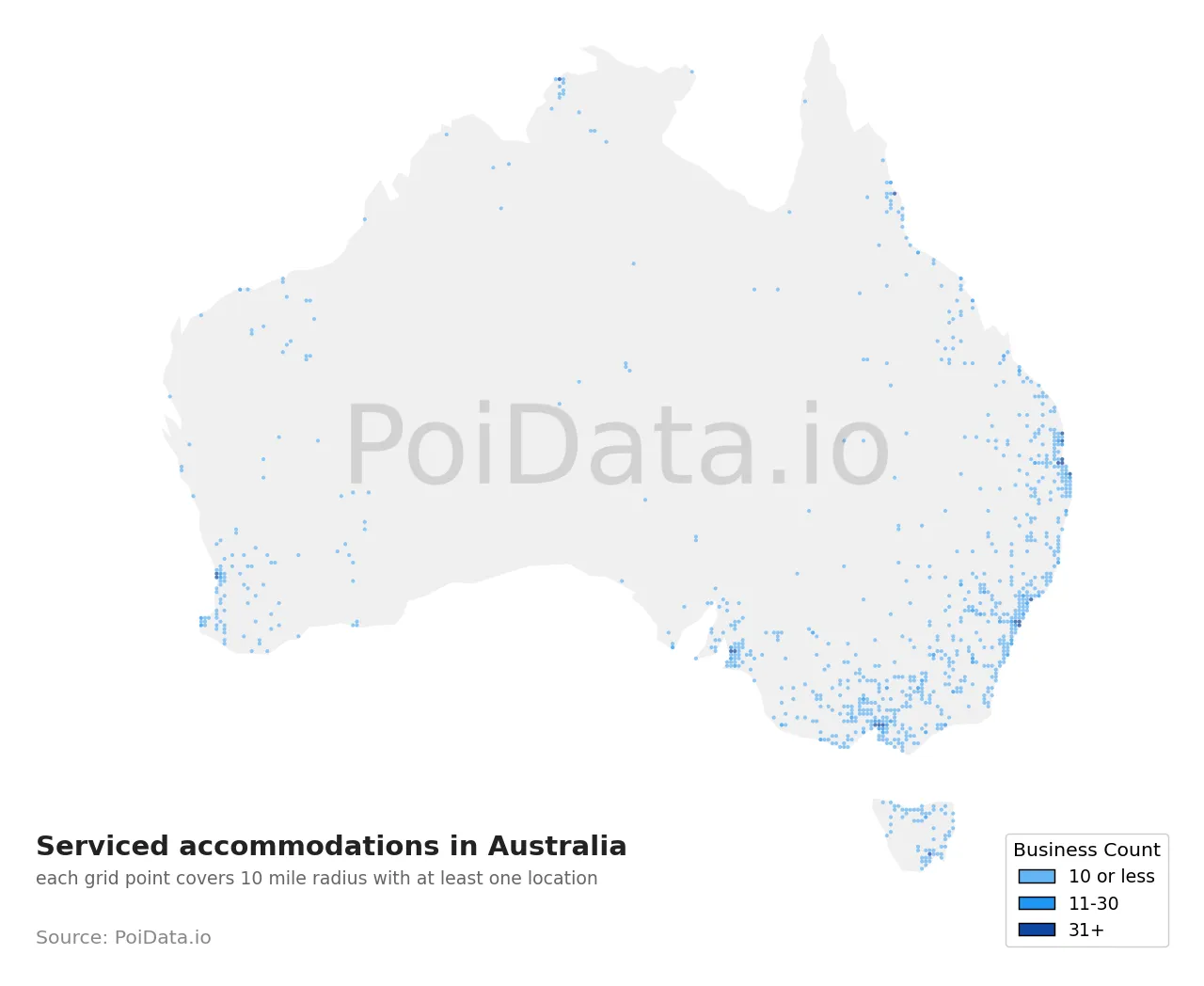 Serviced accommodation density map for Australia