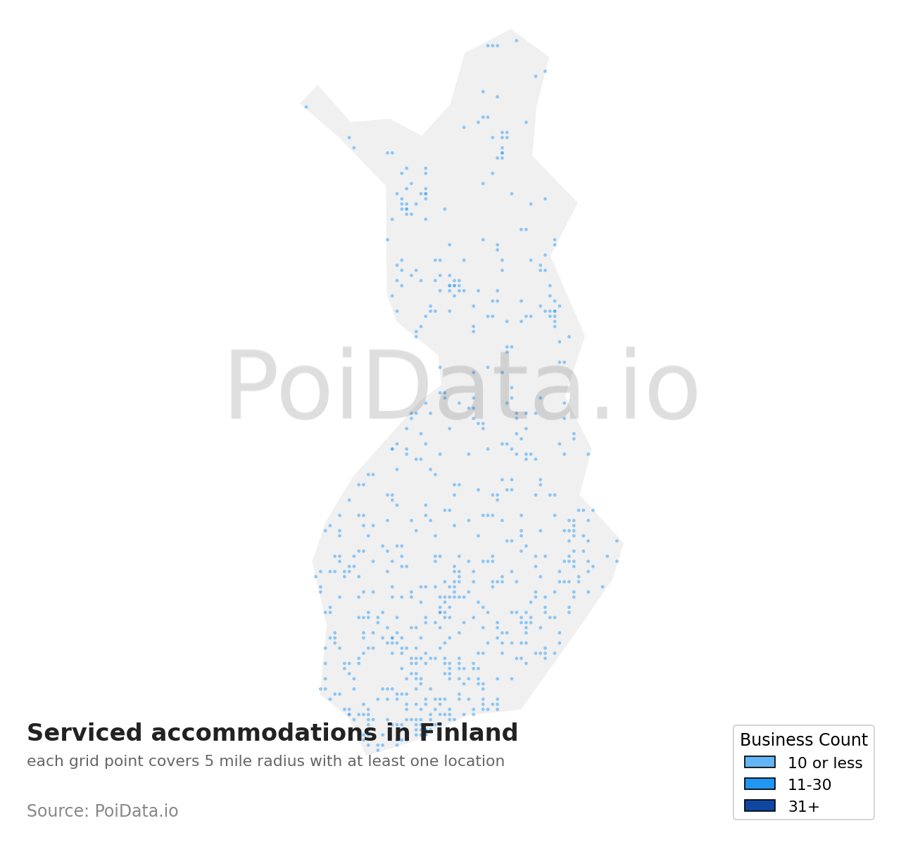 Serviced accommodation density map for Finland