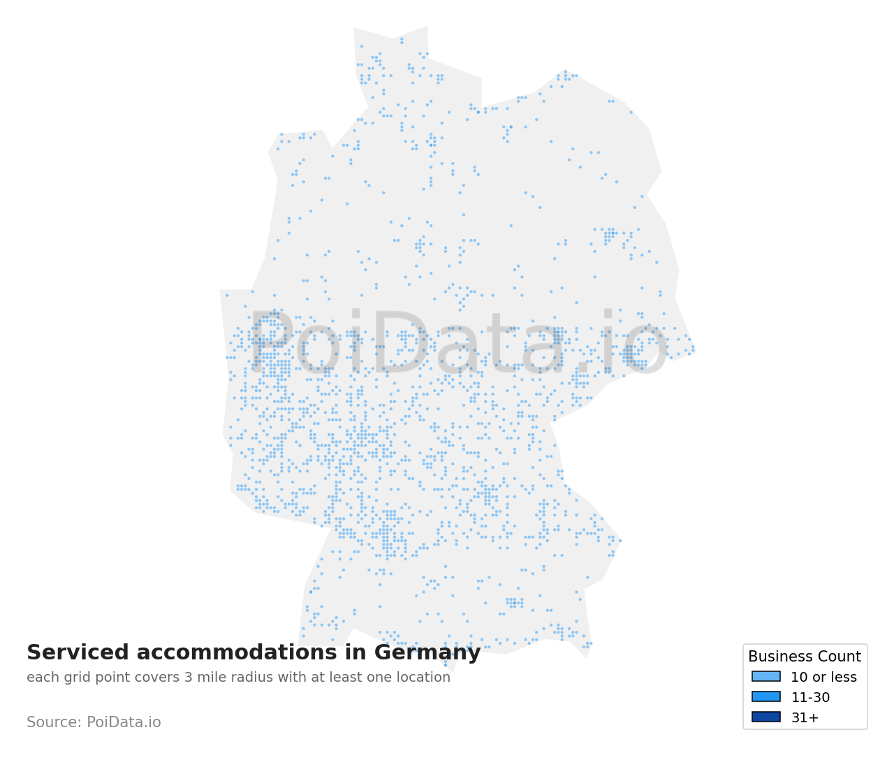 Serviced accommodation density map for Germany