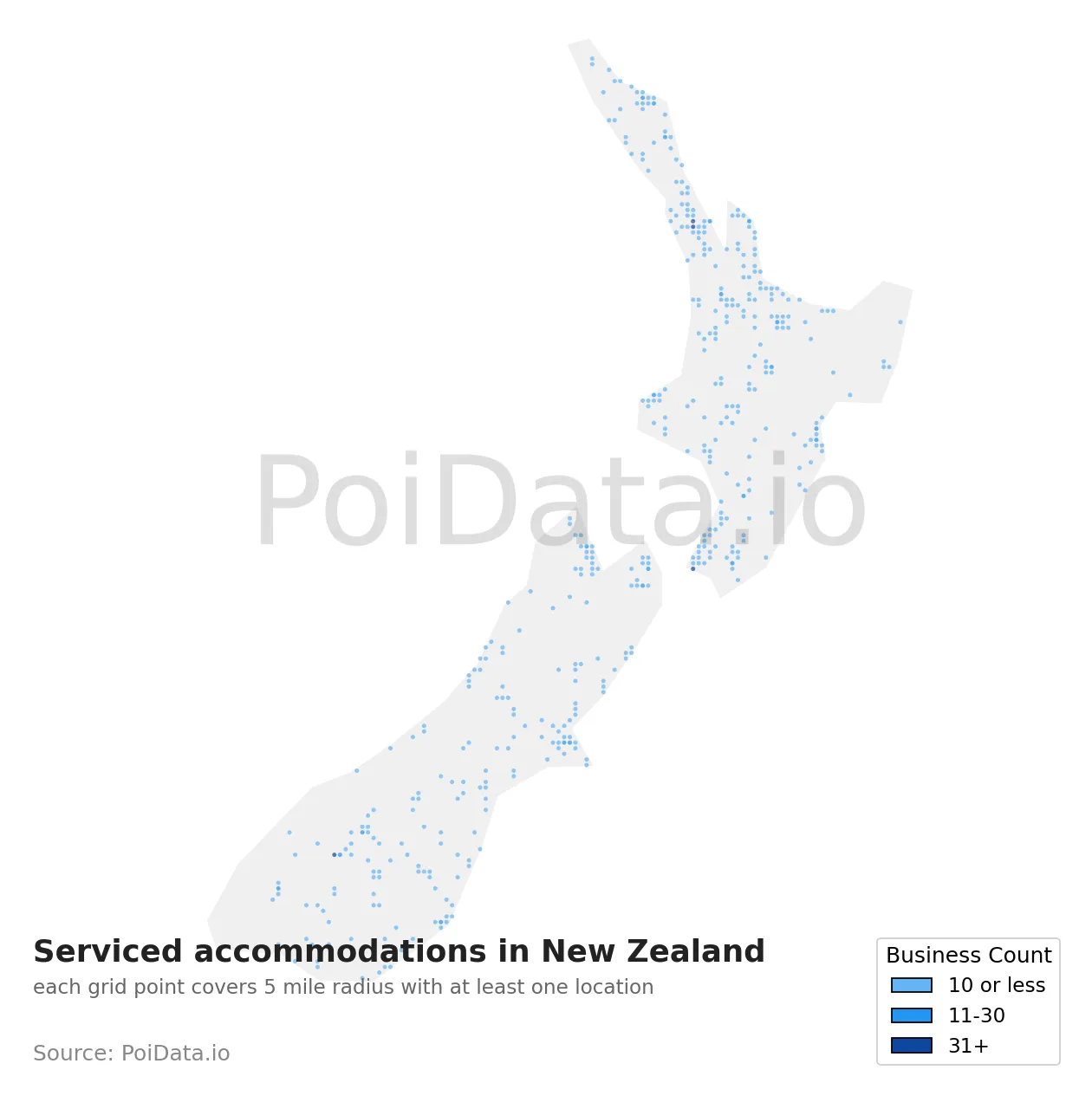 Serviced accommodation density map for New Zealand