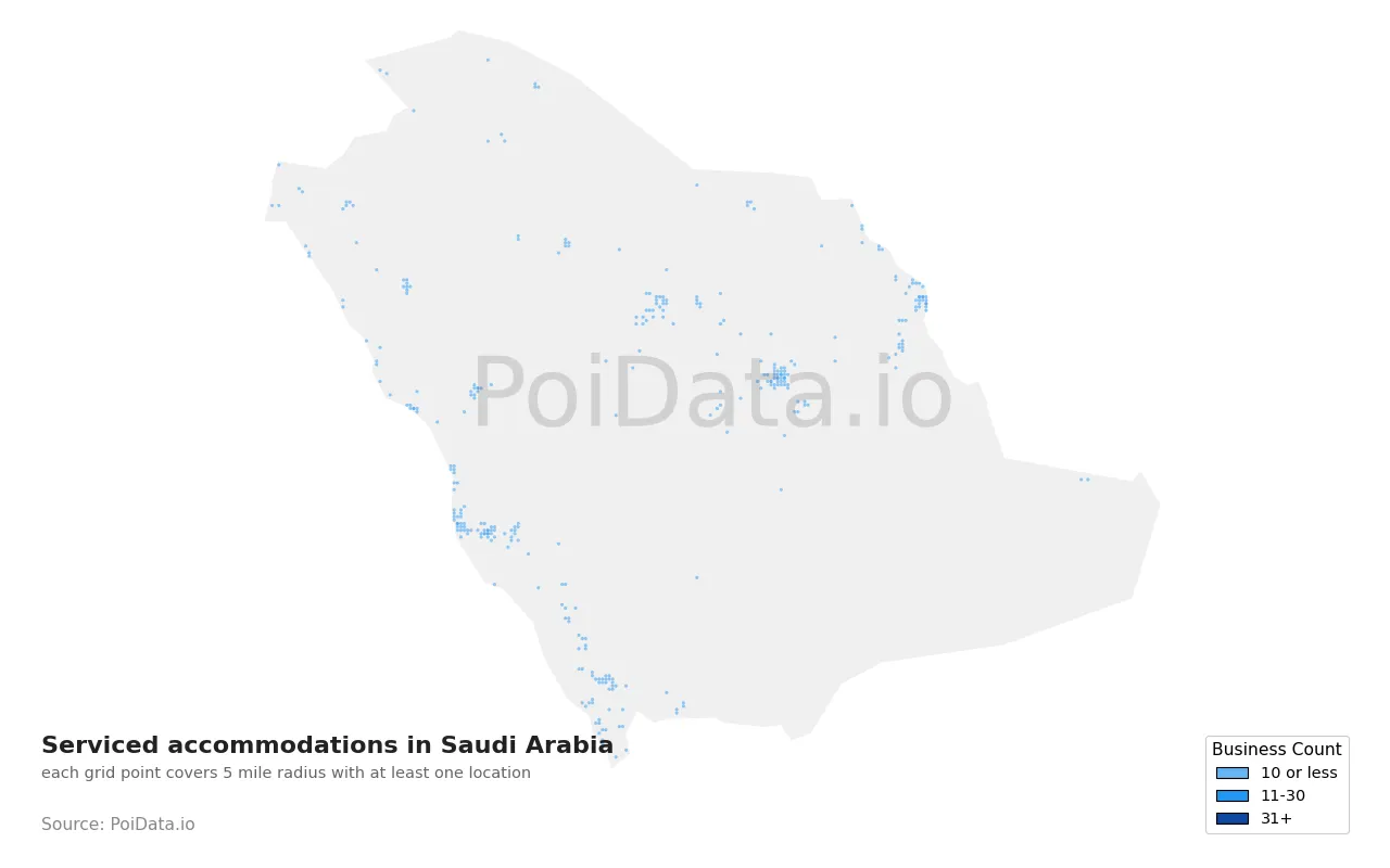 Serviced accommodation density map for Saudi Arabia
