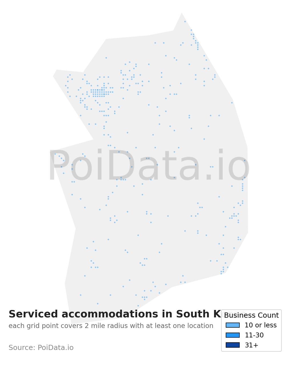 Serviced accommodation density map for South Korea