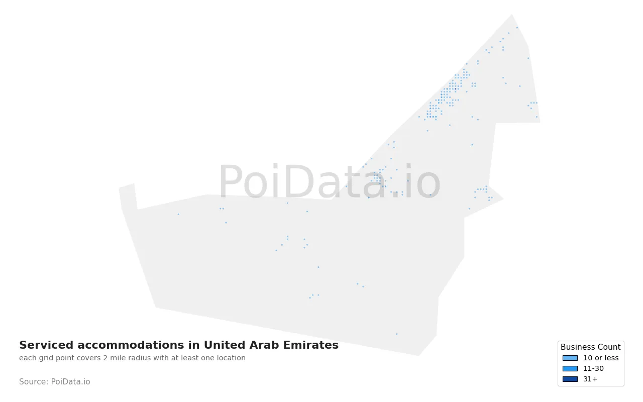 Serviced accommodation density map for United Arab Emirates