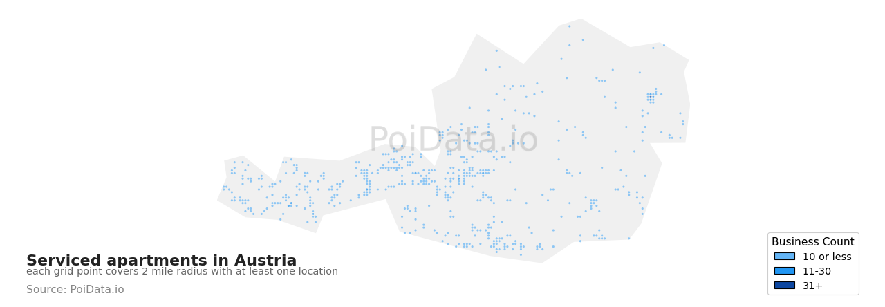 Serviced apartment density map for Austria