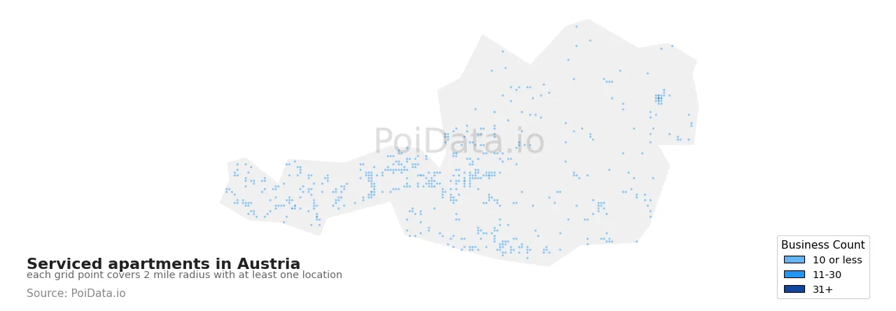 Serviced apartment density map for Austria