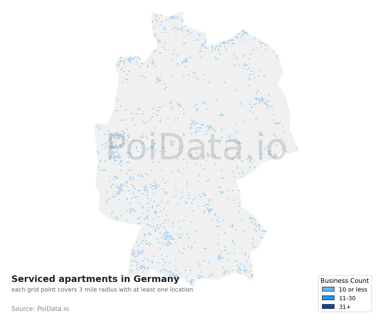 Serviced apartment density map for Germany