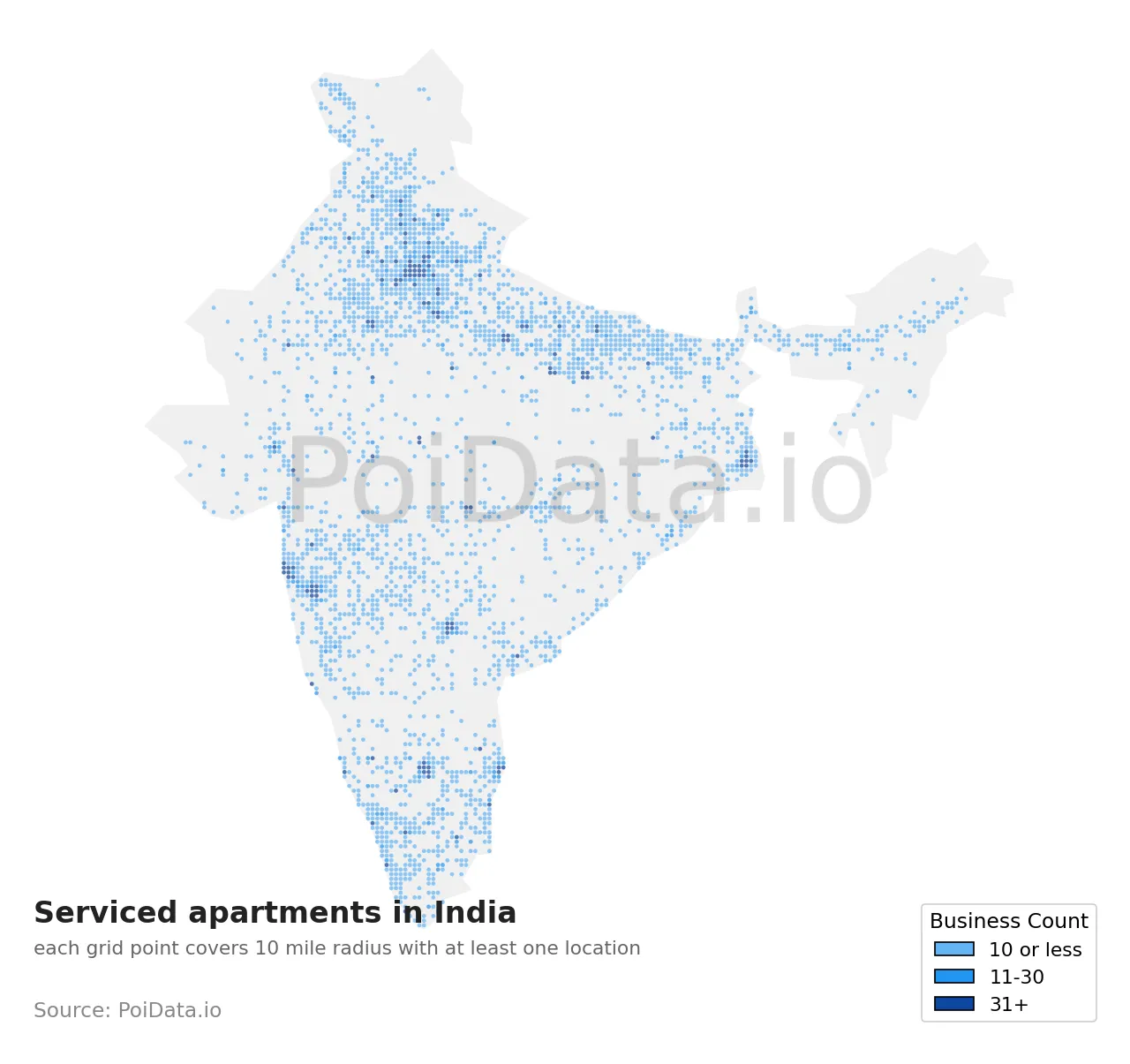 Serviced apartment density map for India