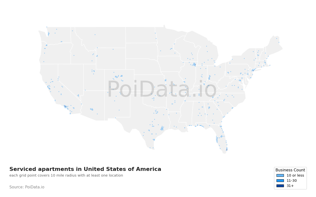 Serviced apartment density map for Ohio, United States