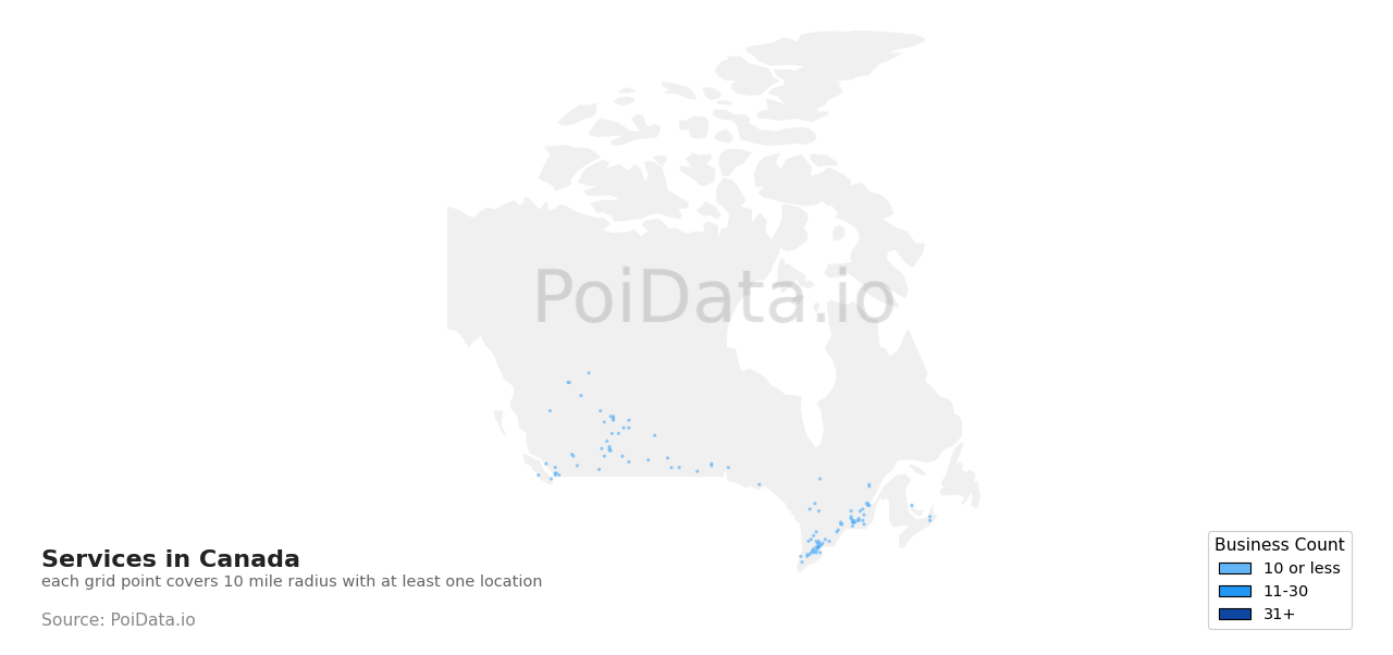 Services density map for Canada