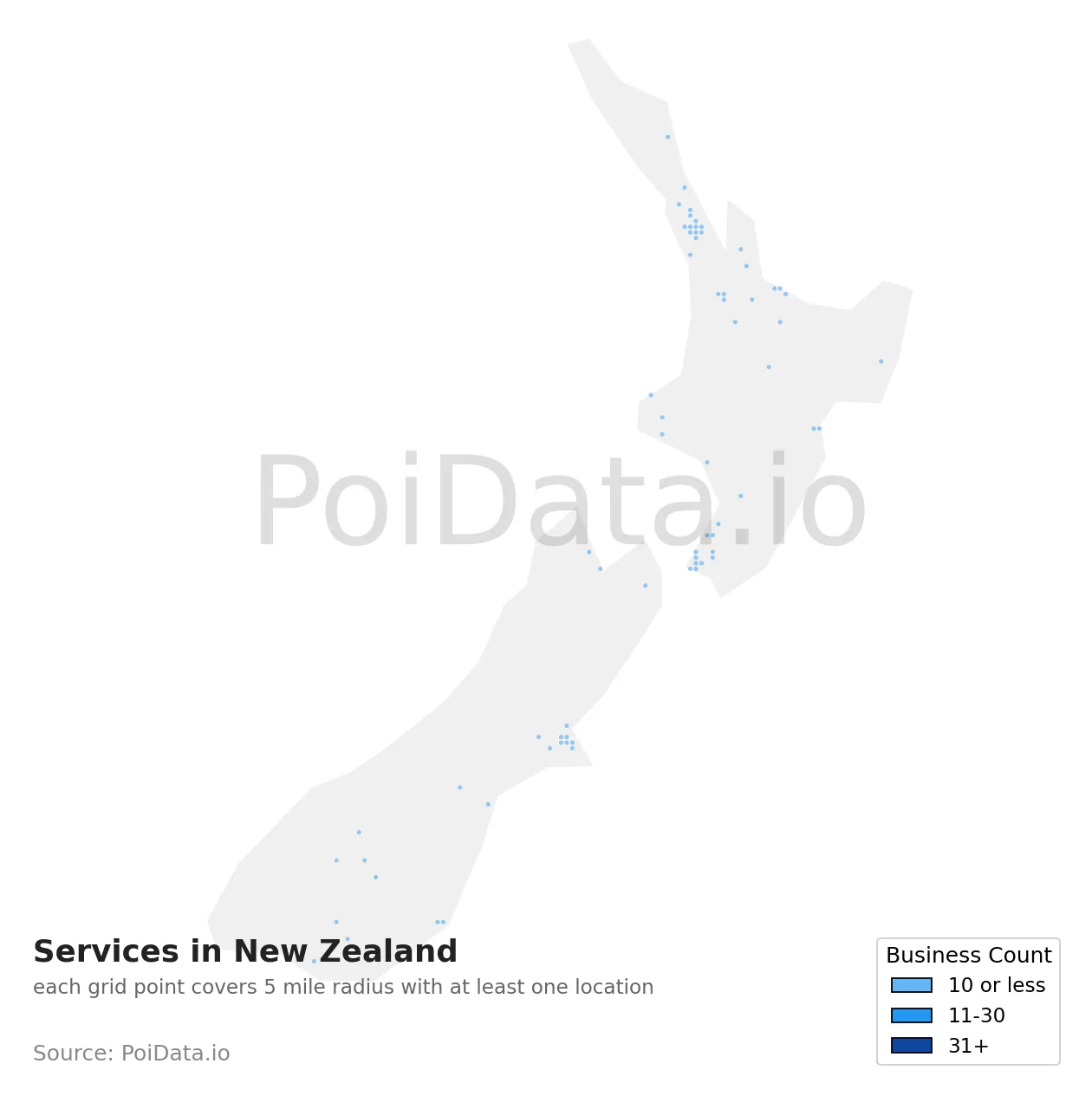 Services density map for New Zealand