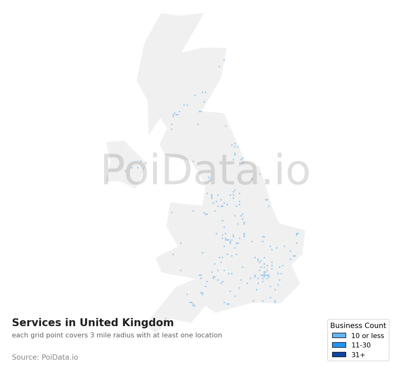 Services density map for United Kingdom