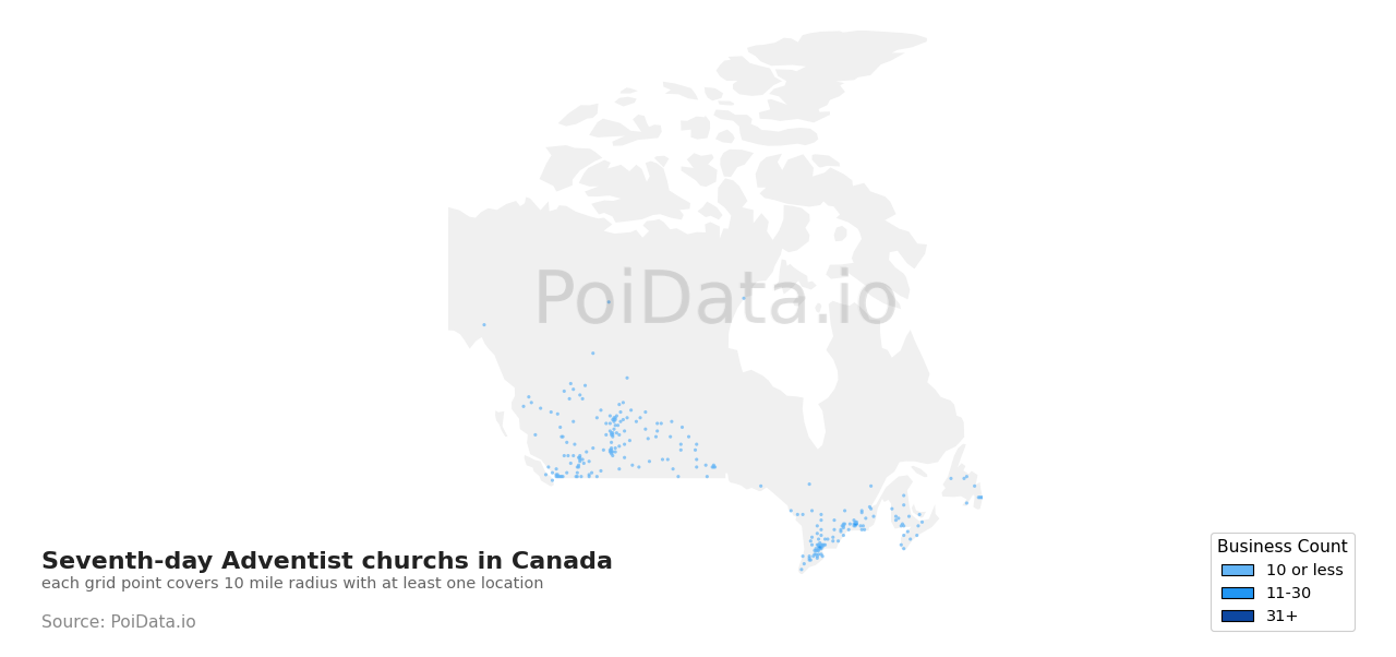 Seventh-day Adventist church density map for British Columbia, Canada