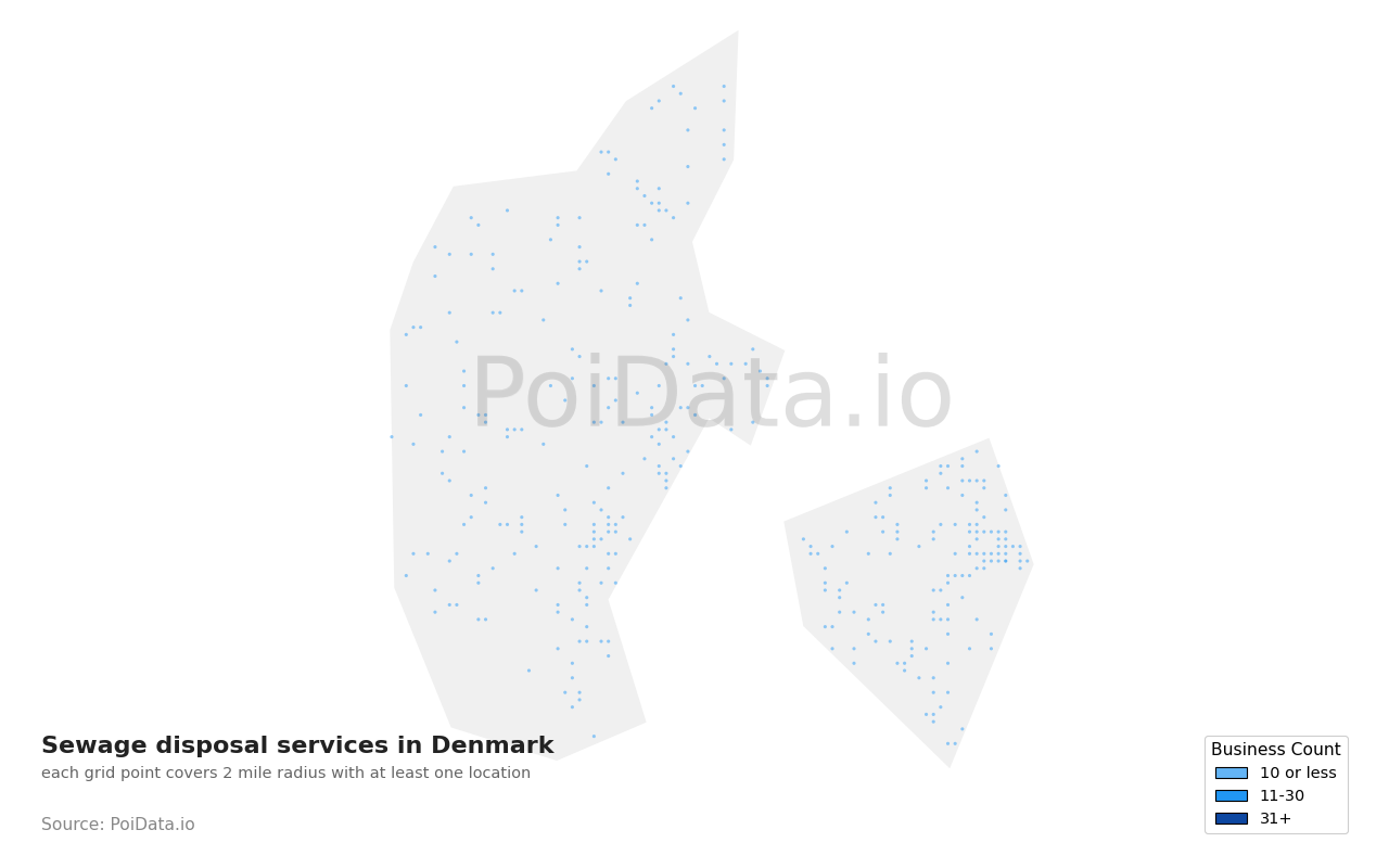 Sewage disposal service density map for Denmark