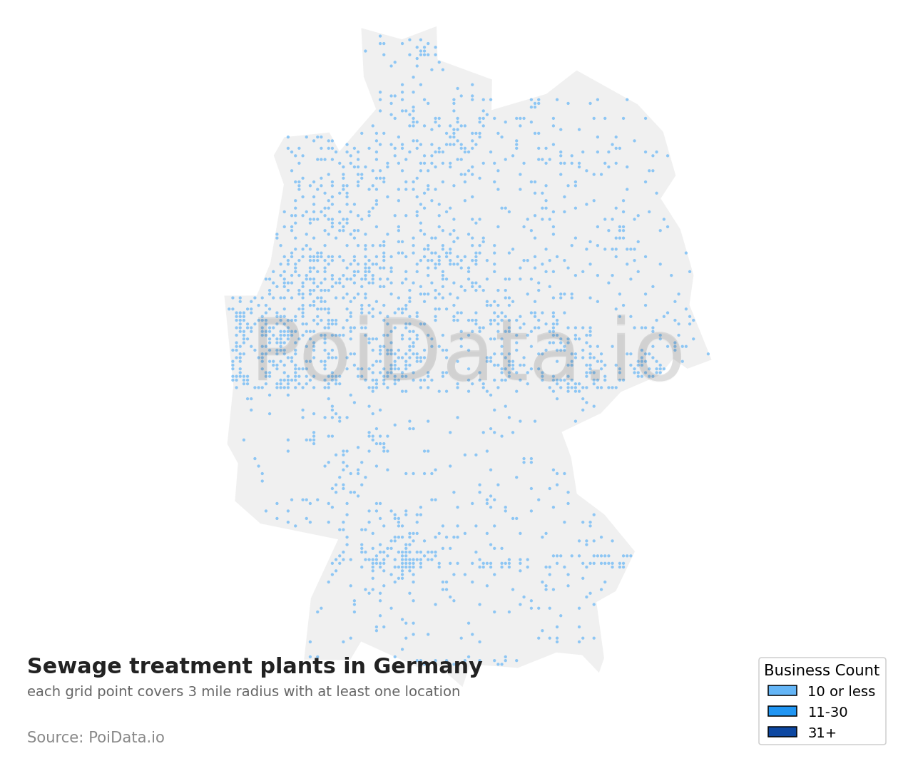 Sewage treatment plant density map for Germany