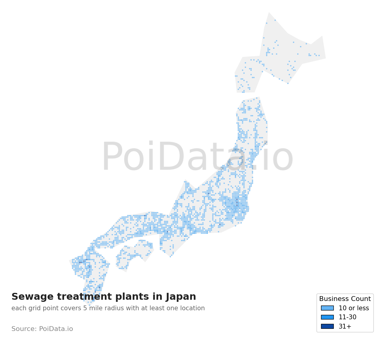 Sewage treatment plant density map for Japan