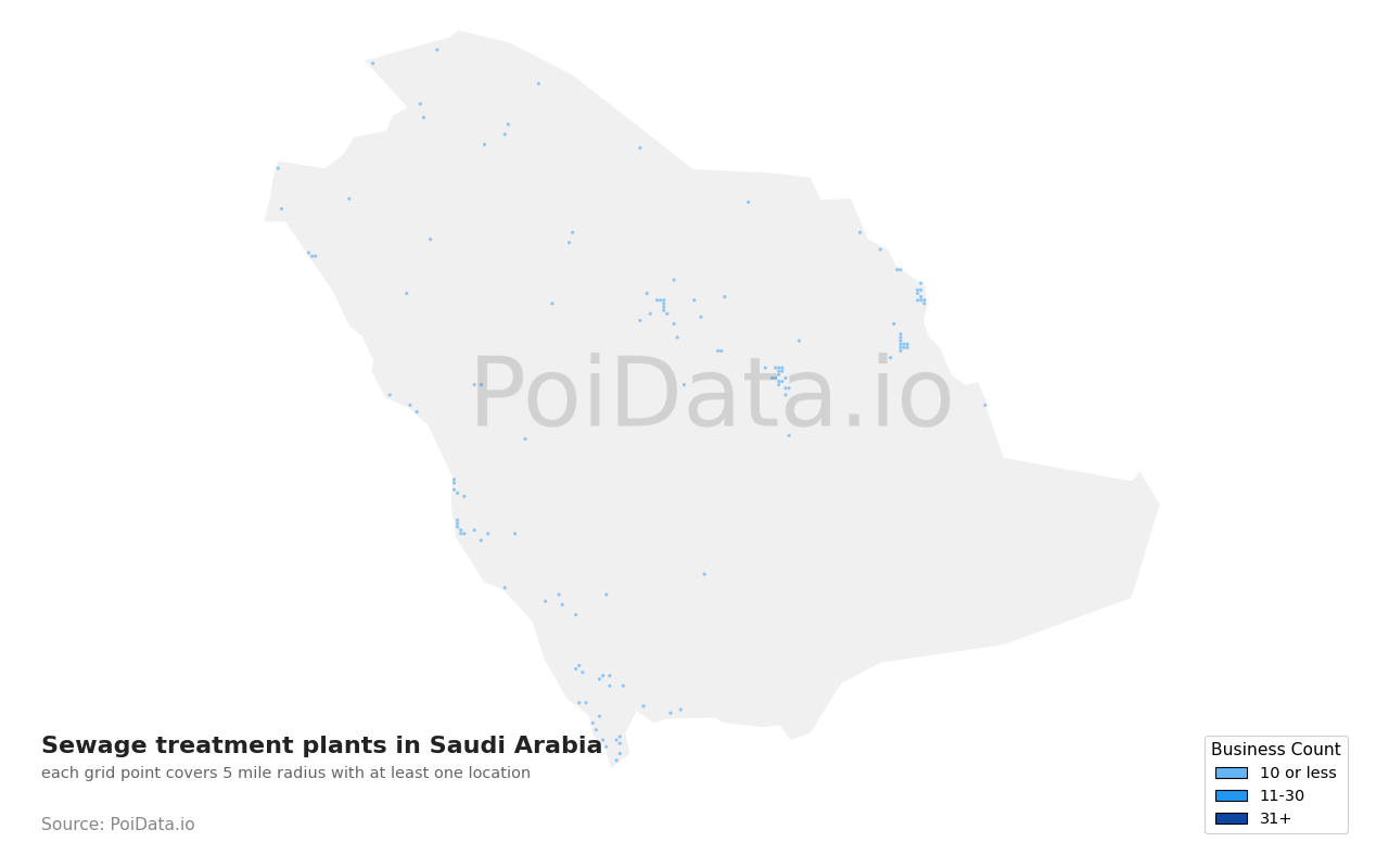 Sewage treatment plant density map for Saudi Arabia