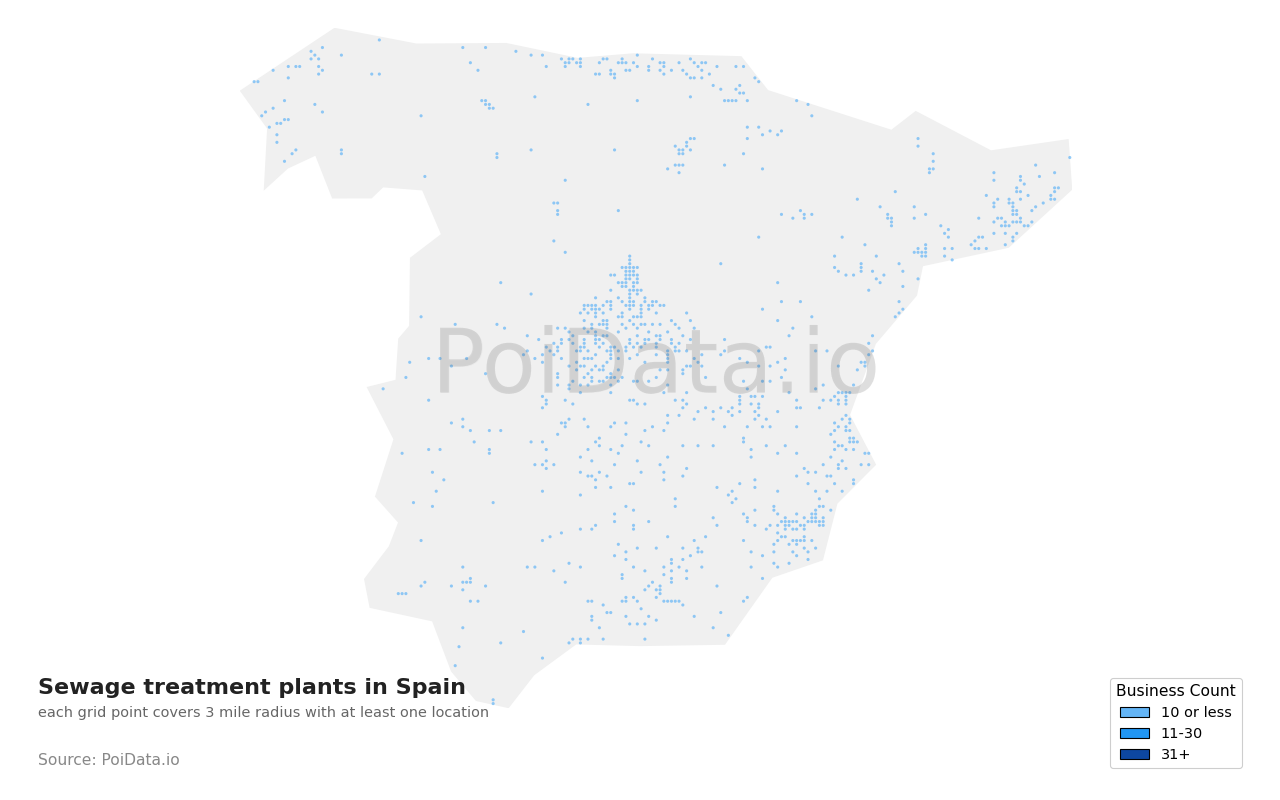 Sewage treatment plant density map for Spain