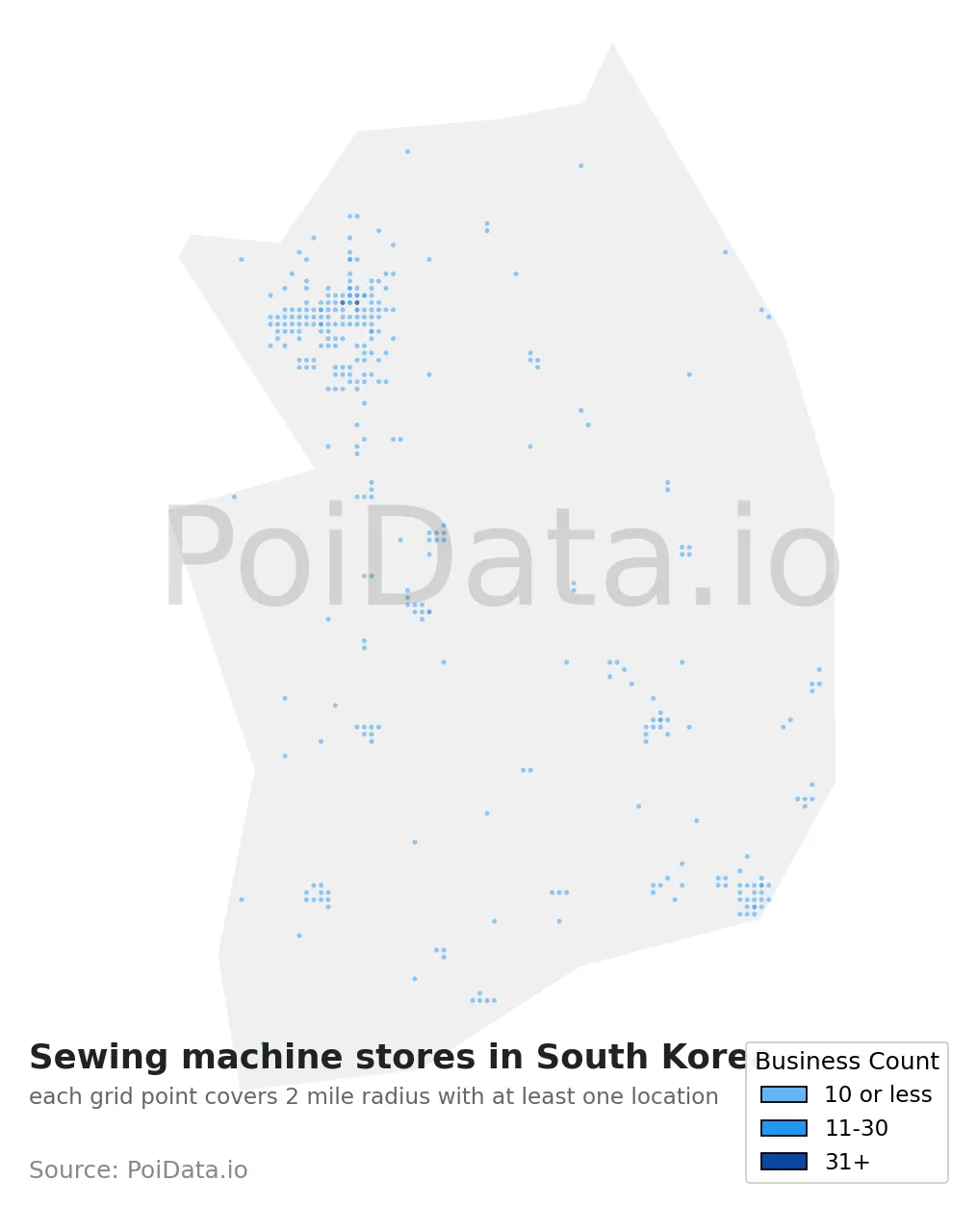 Sewing machine store density map for South Korea