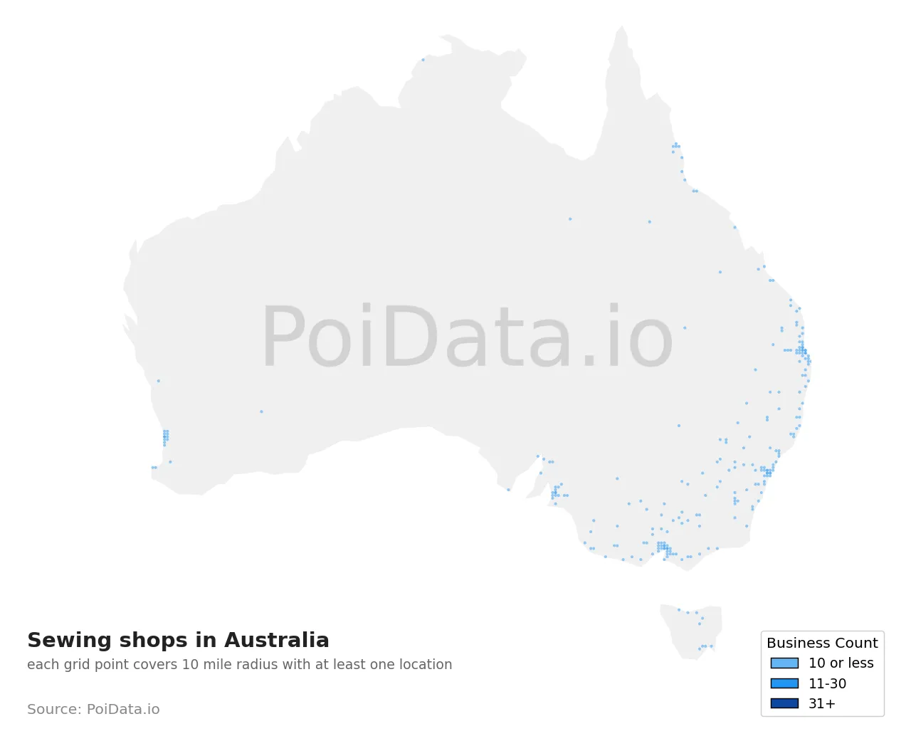 Sewing shop density map for Australia