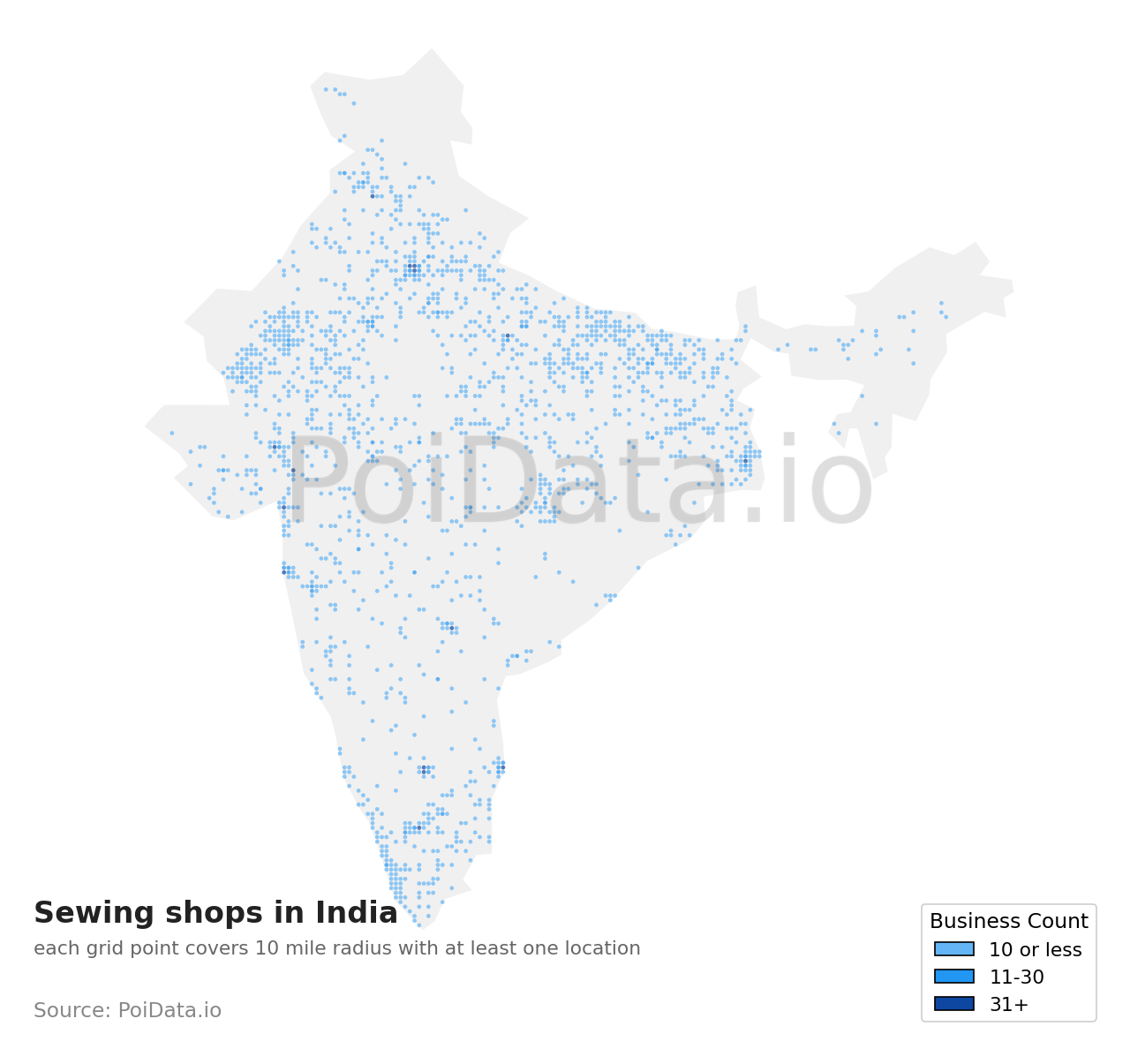 Sewing shop density map for India